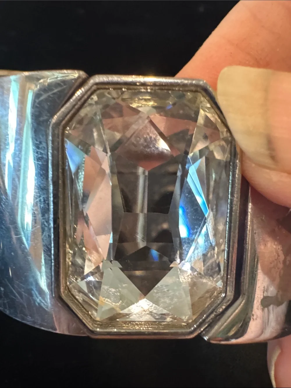 Silver-Tone Bracelet with Large Clear Crystal Rhinestones